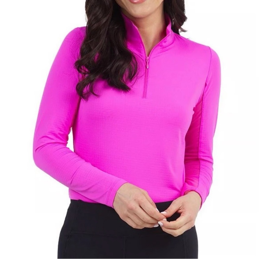 Tommy Bahama 1/2 Zip Golf Shirt Size Medium Pink Nylon Textured Top Stretch